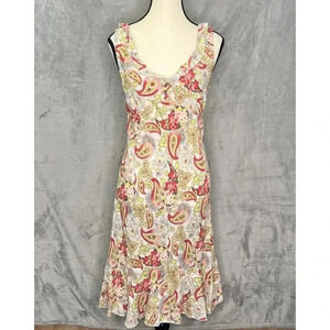 CAbi Womens 8 Boho Paisley Floral Flounce Hem Dress Ruffles Fairy Peasant‎